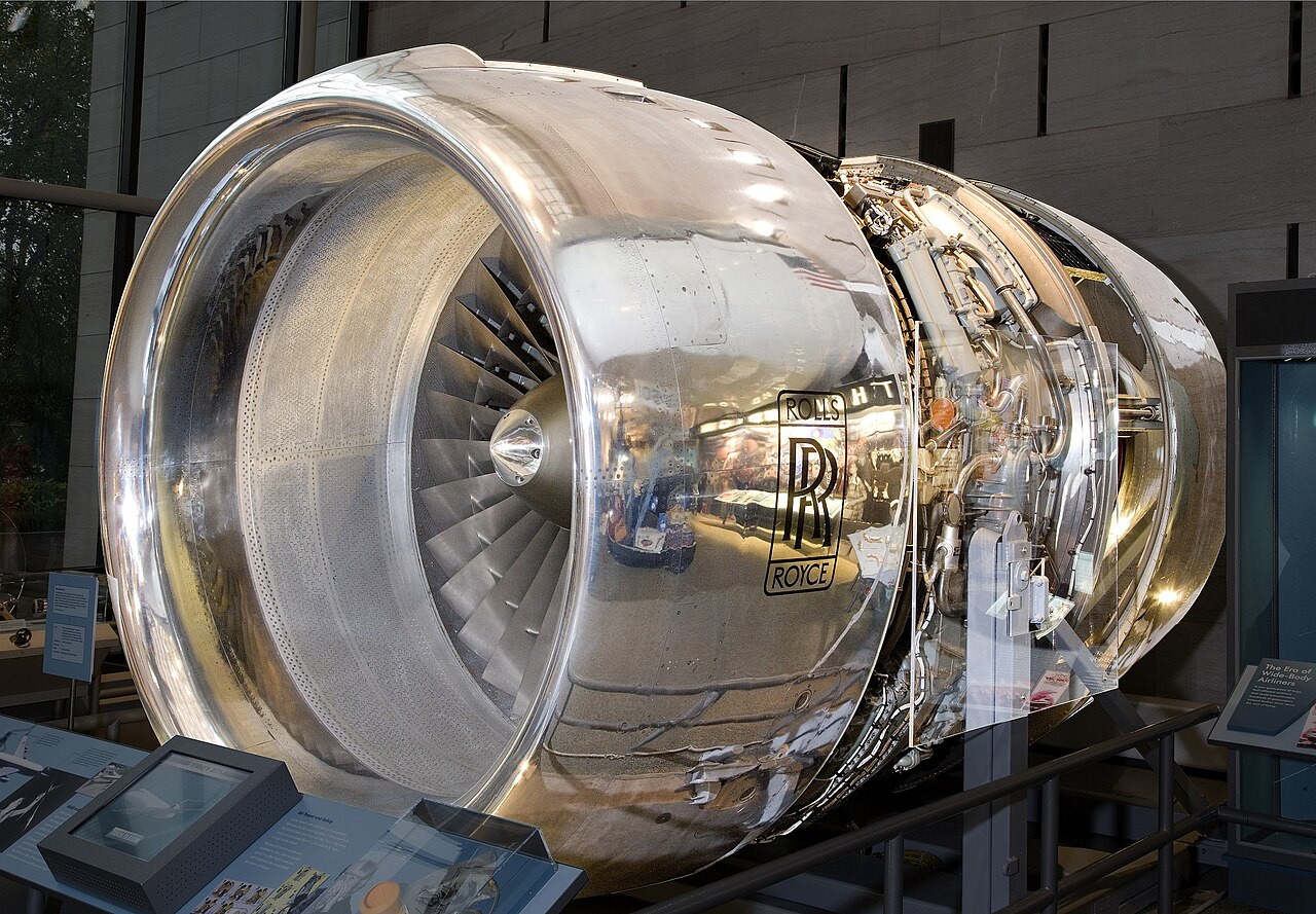 Photographie — Écorché du turbofan Rolls-Royce RB211-22, 1973